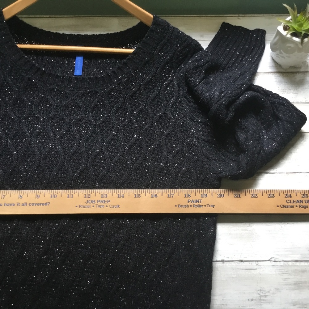 Falls Creek Cable Knit Sweater Women's Size 1X Black Gold Thread Detail